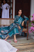 Gulaal | Saffira Lawn 25 | Camila L Teal Blue Lawn