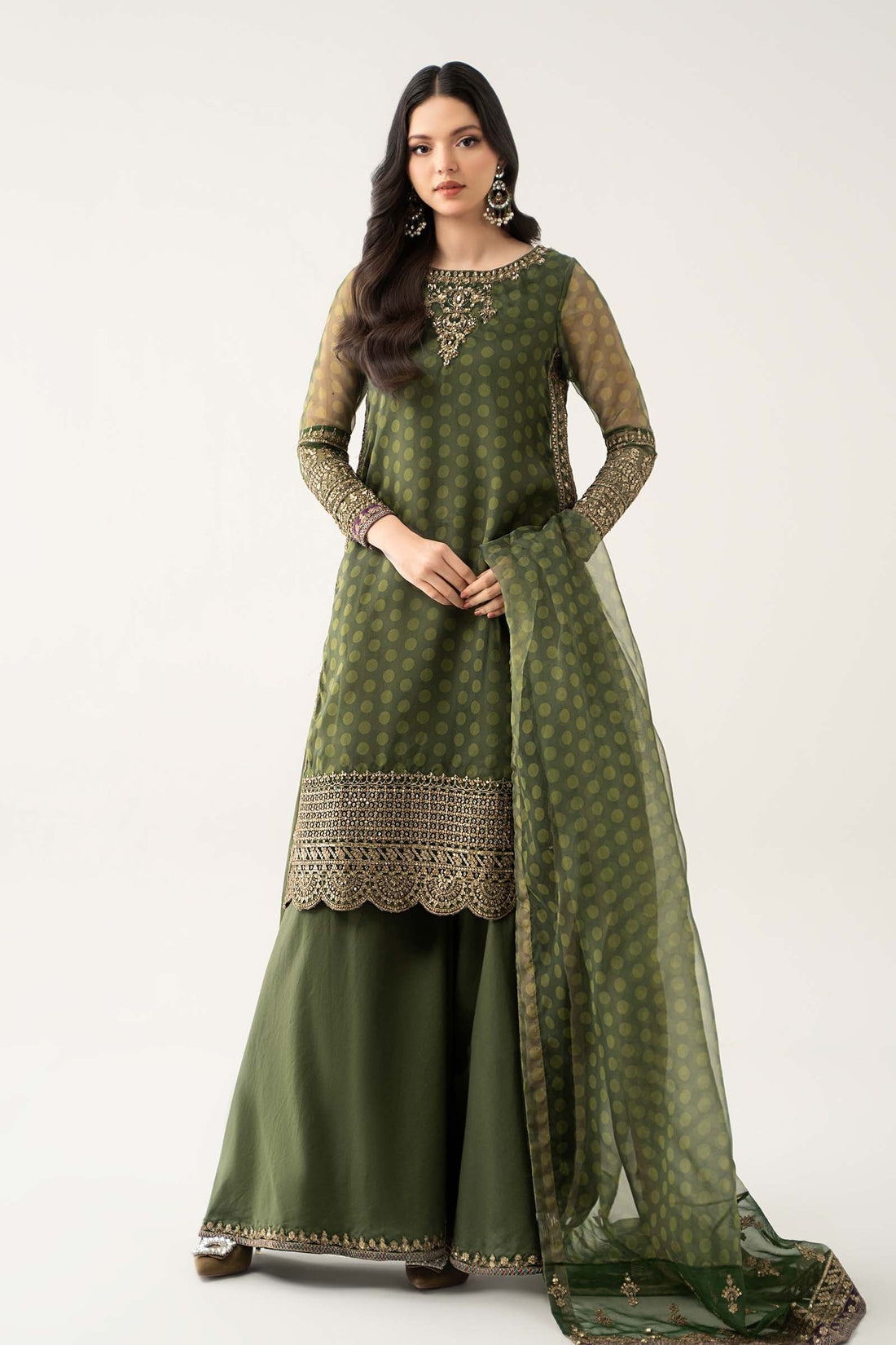 Maria B | Formal Wears | SF-EF23-08R1 XS Olive Green Organza