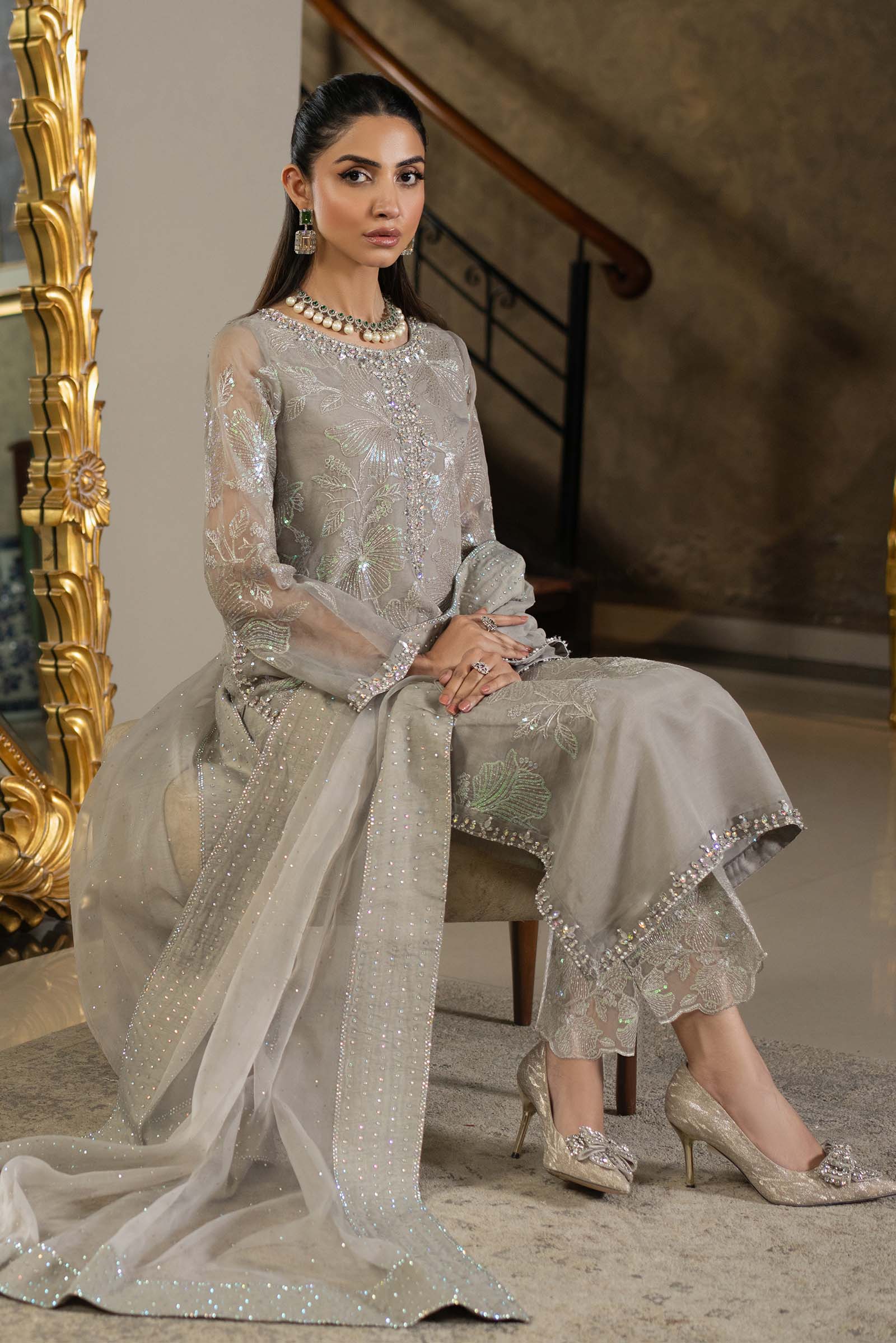 Maria B | Formal Wears | SF-EF25-15 XL Gray Organza