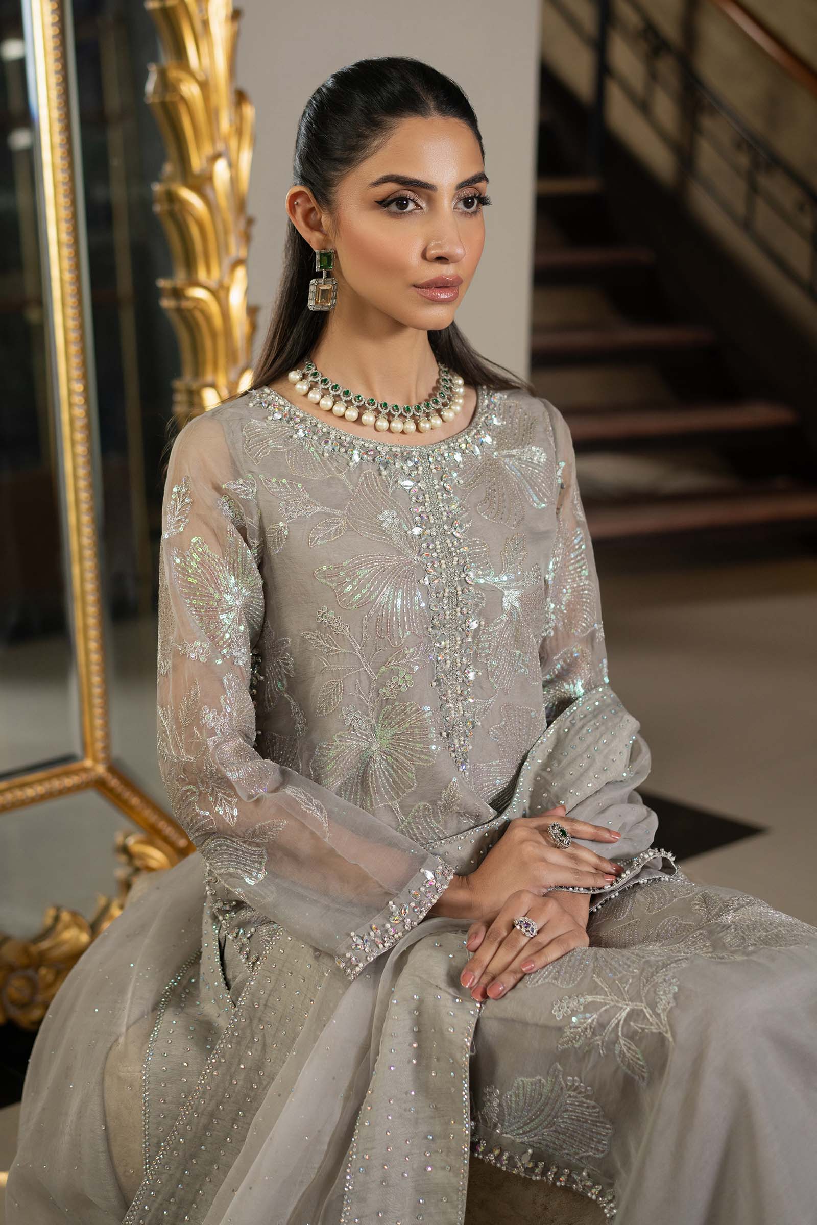 Maria B | Formal Wears | SF-EF25-15 L Gray Organza