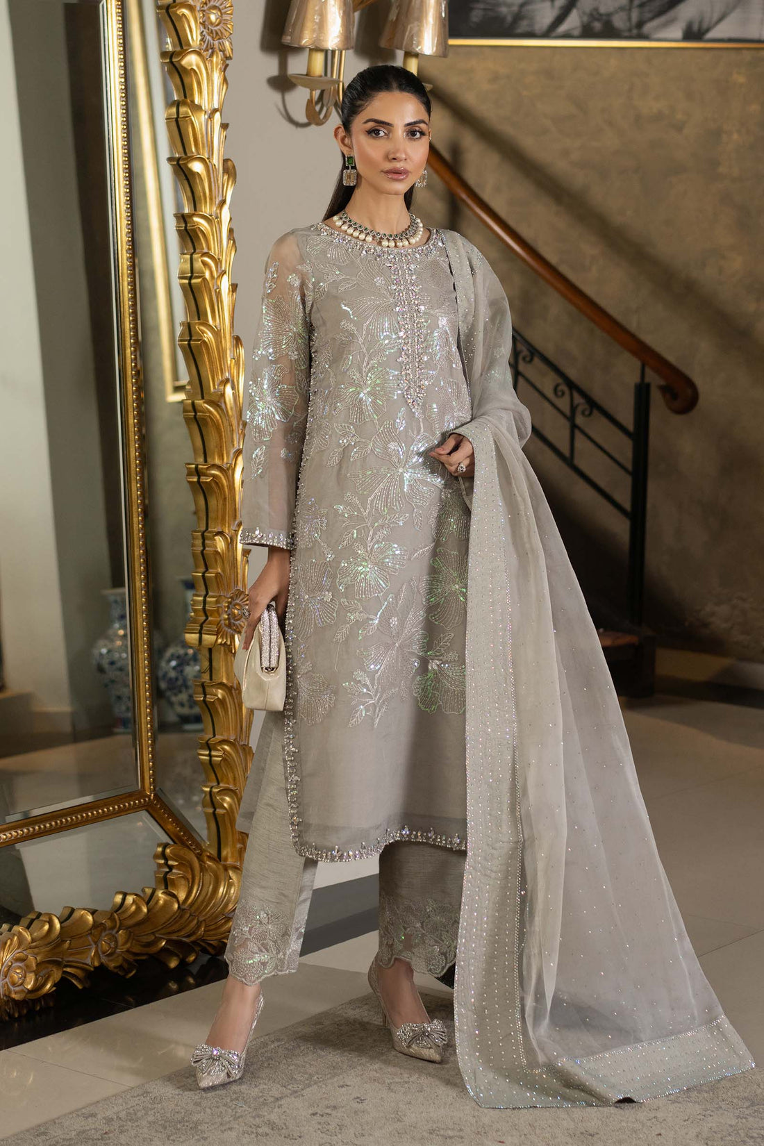Maria B | Formal Wears | SF-EF25-15 XS Gray Organza
