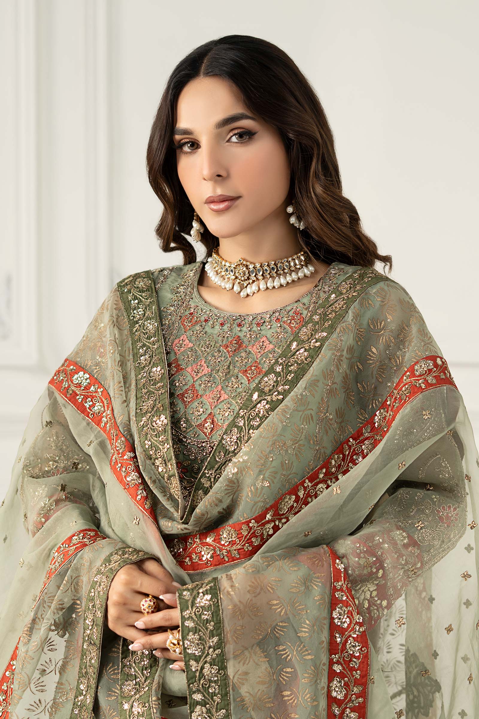 Maria B | Formal Wears | SF-EF25-28 M Sage Organza