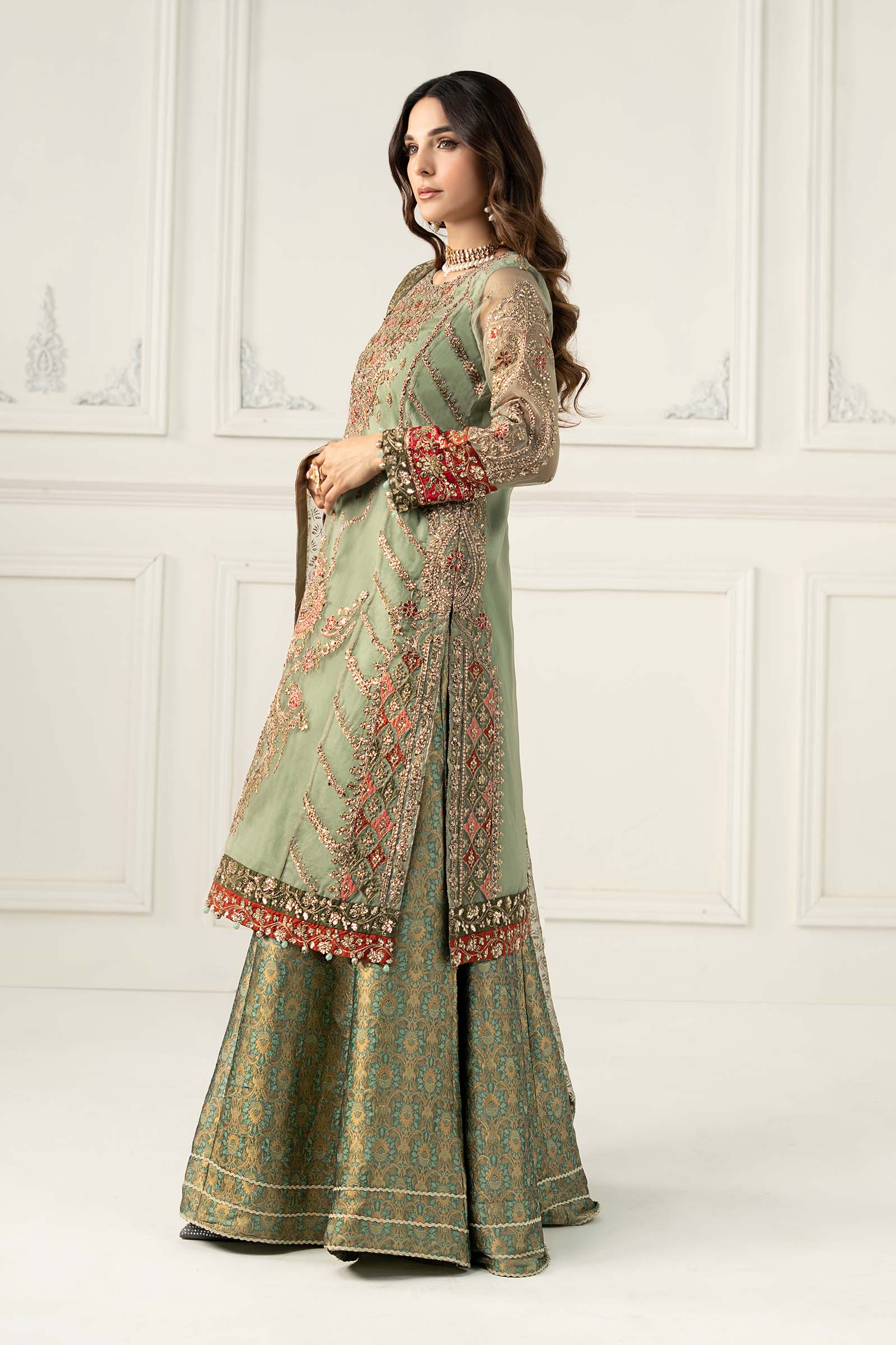 Maria B | Formal Wears | SF-EF25-28 XL Sage Organza