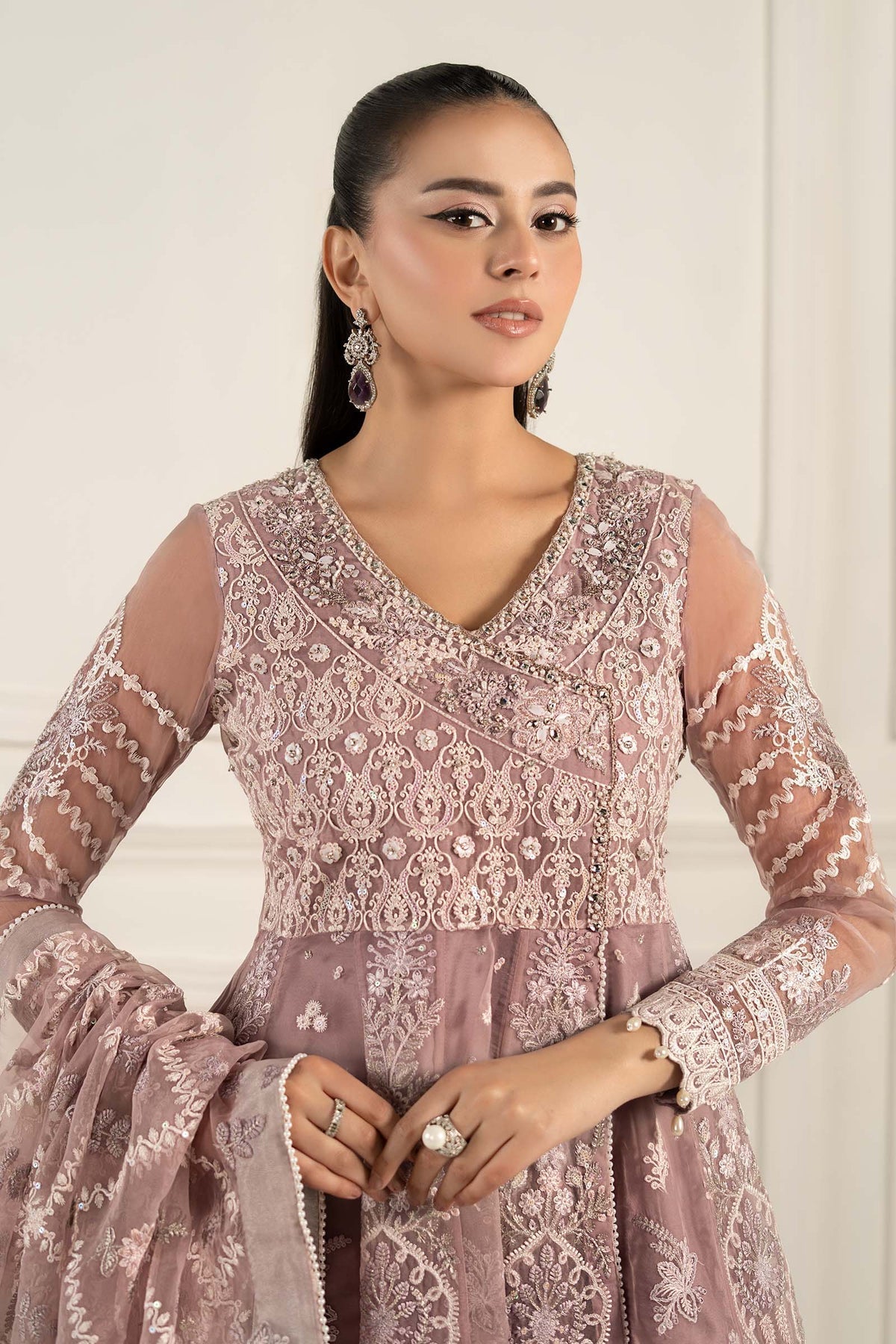 Maria B | Formal Wears | SF-EF25-44 L Pinkish Gray Organza