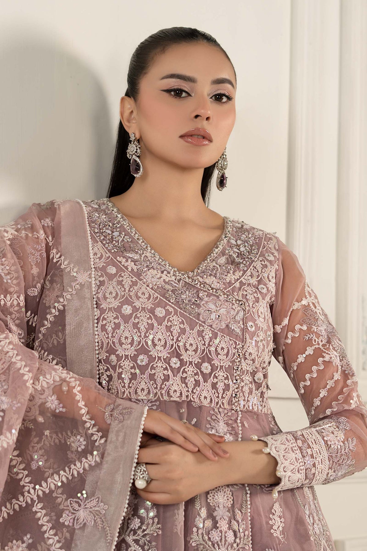 Maria B | Formal Wears | SF-EF25-44 M Pinkish Gray Organza
