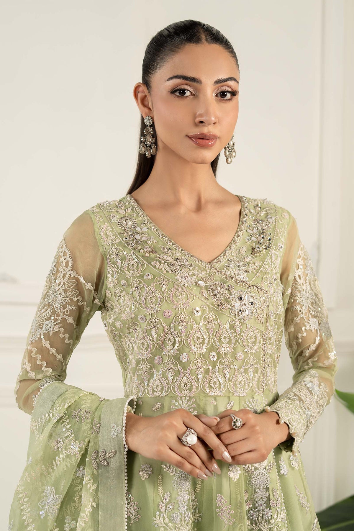 Maria B | Formal Wears | SF-EF25-44 L Mint Green Organza