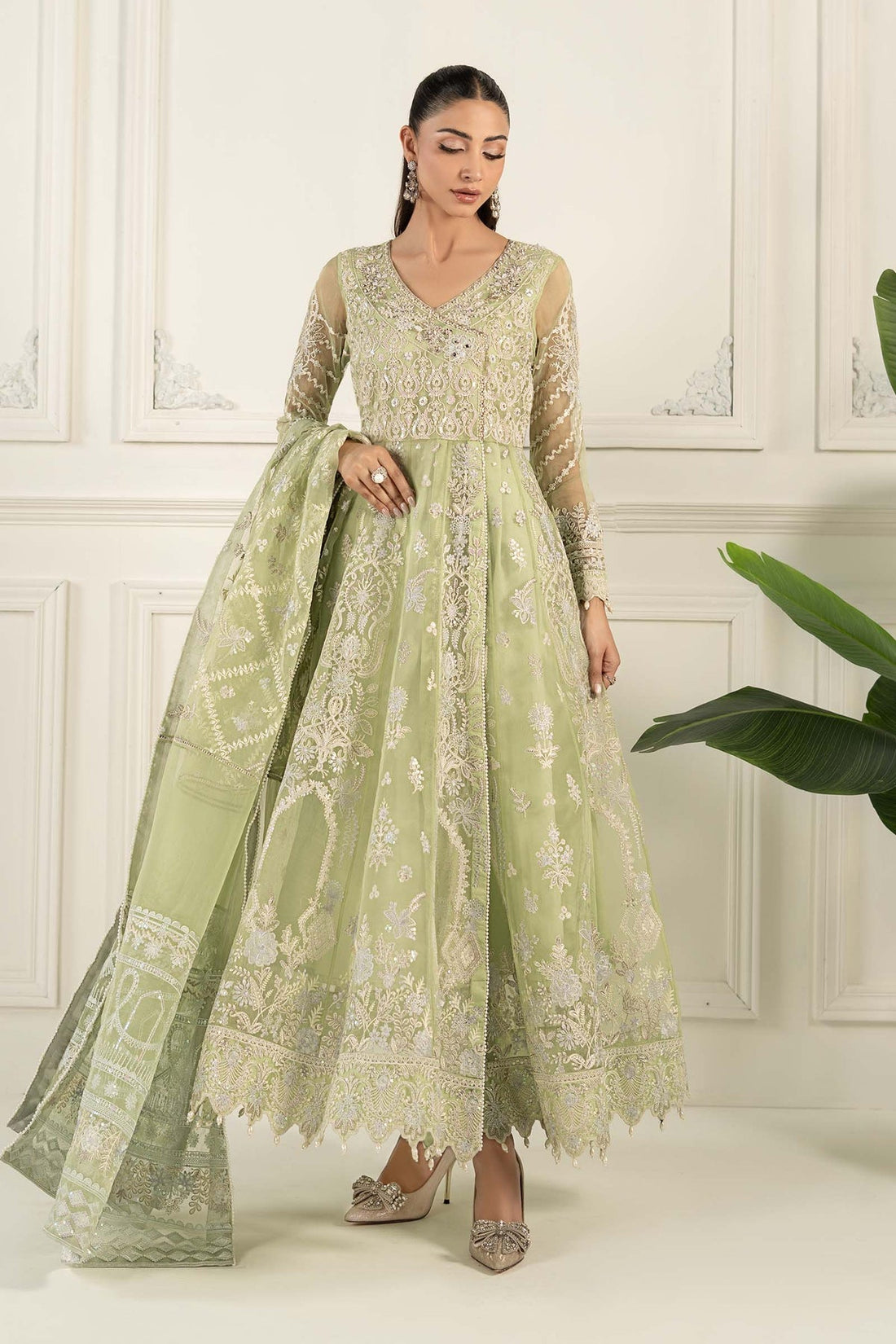 Maria B | Formal Wears | SF-EF25-44 S Mint Green Organza