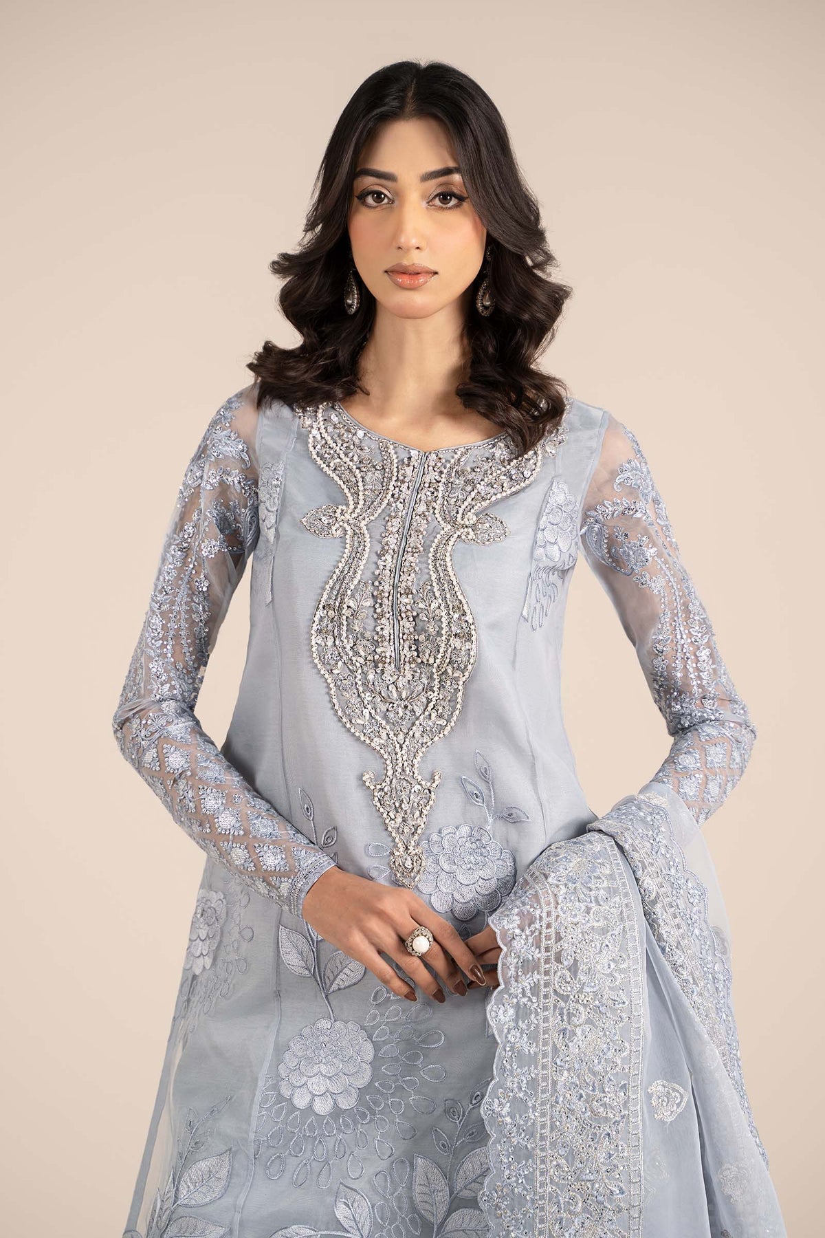 Maria B | Formal Wears | SF-EF25-51 XL Ice Blue Organza