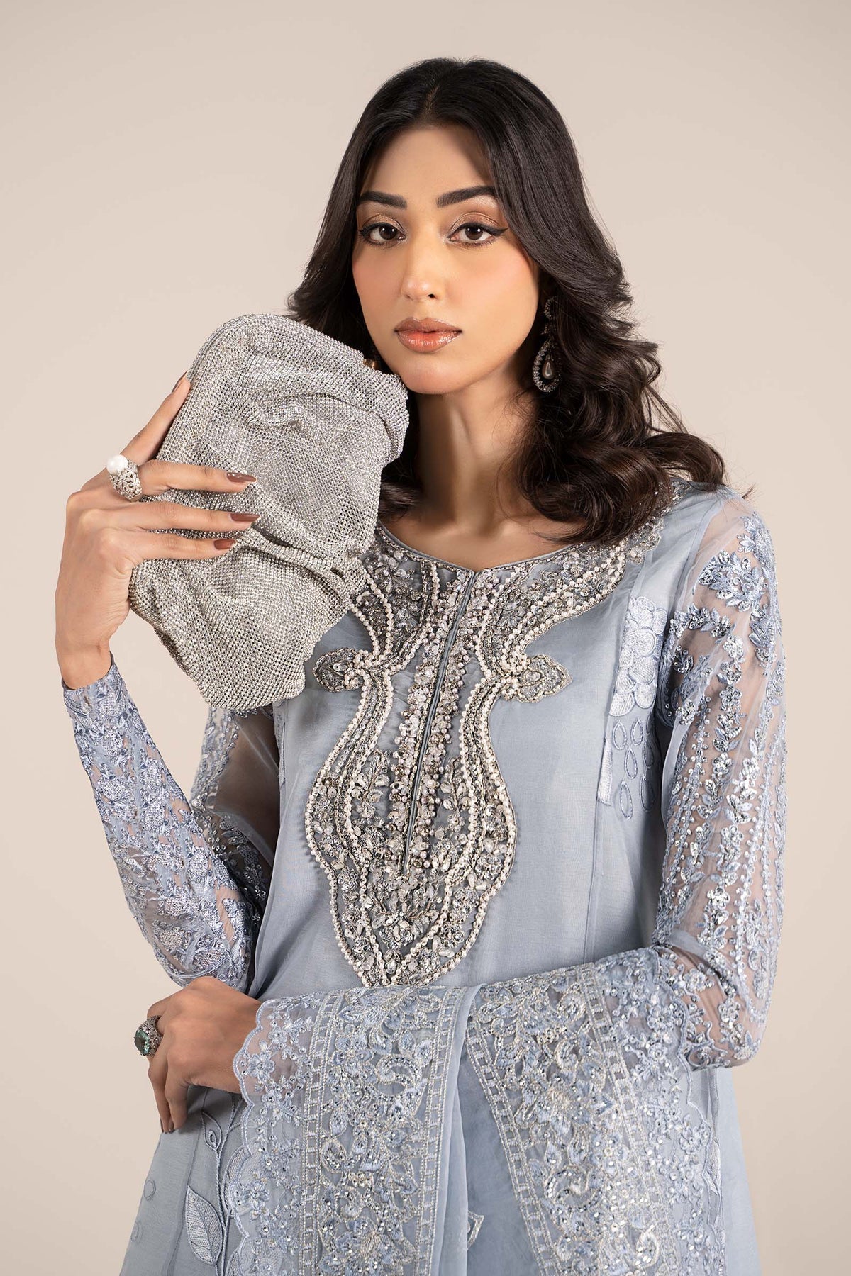 Maria B | Formal Wears | SF-EF25-51 M Ice Blue Organza