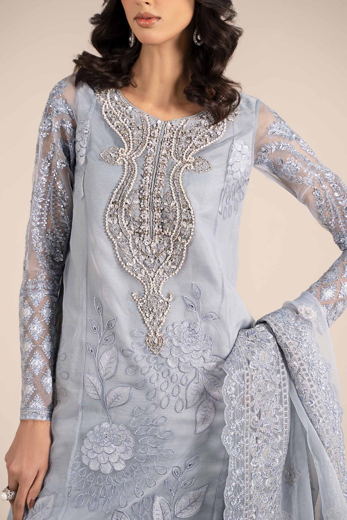 Maria B | Formal Wears | SF-EF25-51 L Ice Blue Organza