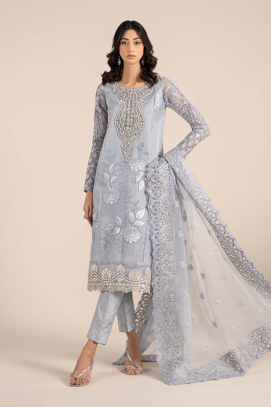 Maria B | Formal Wears | SF-EF25-51 XS Ice Blue Organza