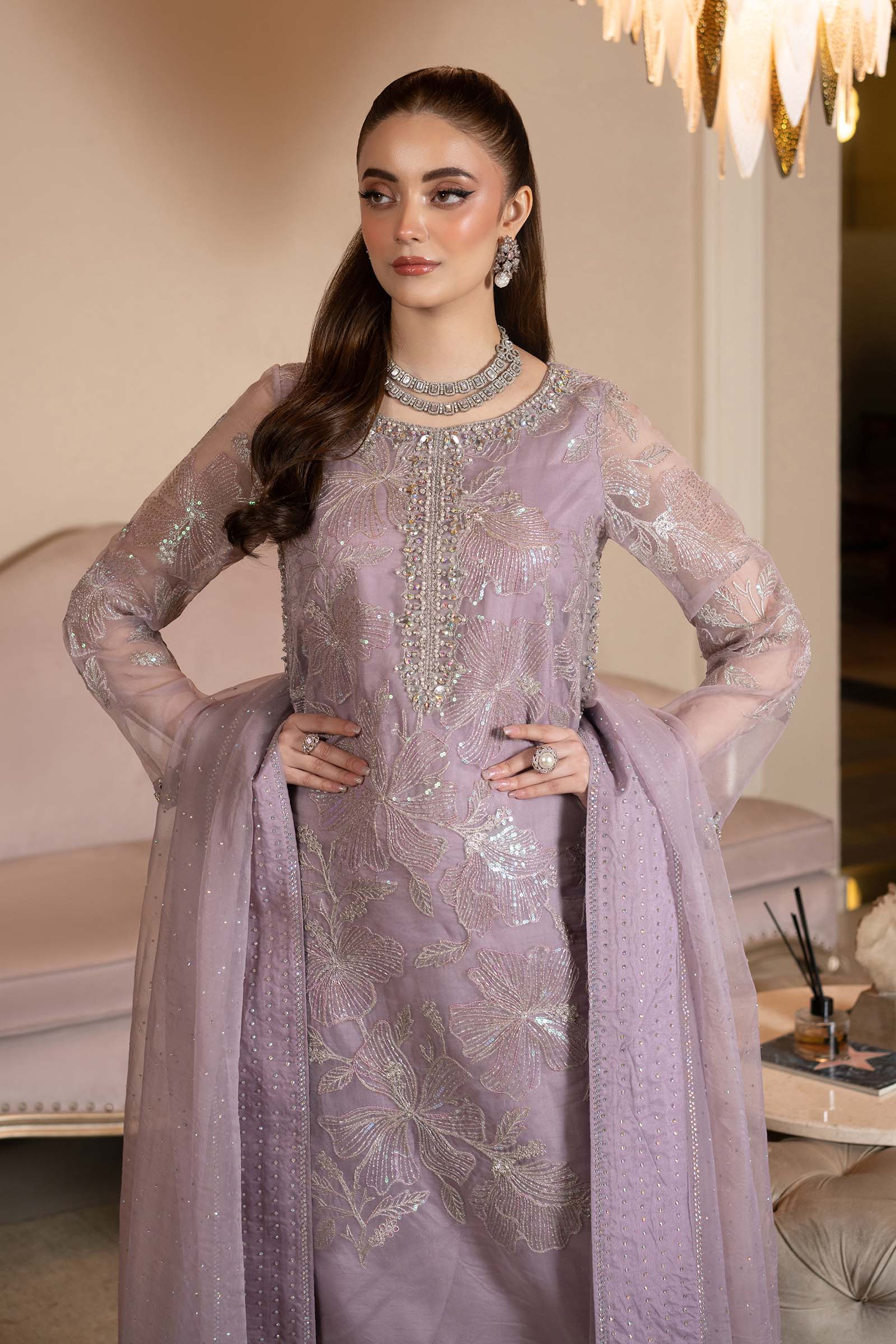 Maria B | Formal Wears | SF-EF25-15 M Lilac Organza