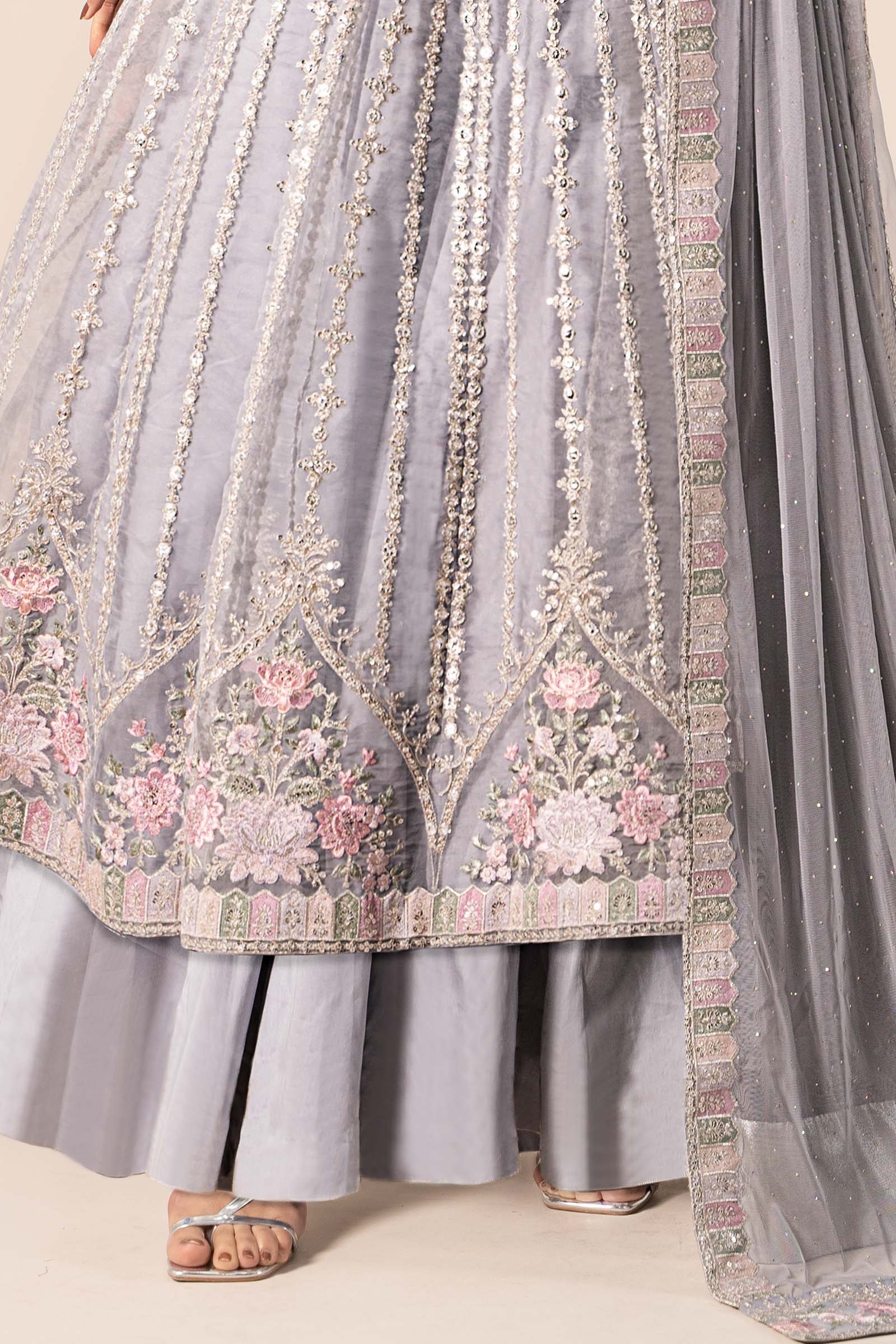 Maria B | Formal Wears | SF-EF25-43 M Steel Gray Hue Organza