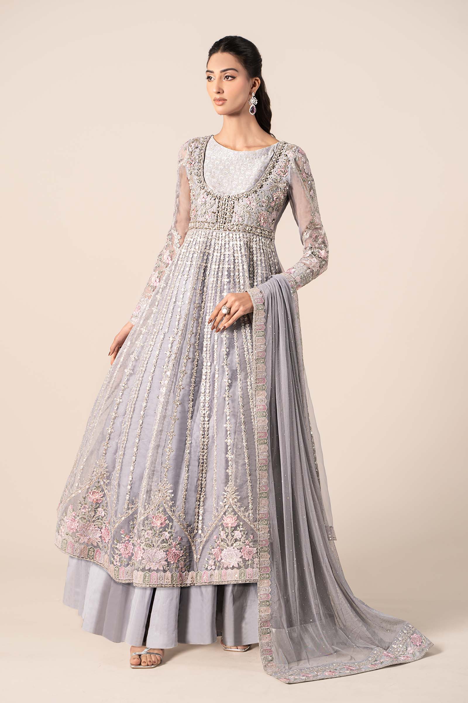Maria B | Formal Wears | SF-EF25-43 L Steel Gray Hue Organza