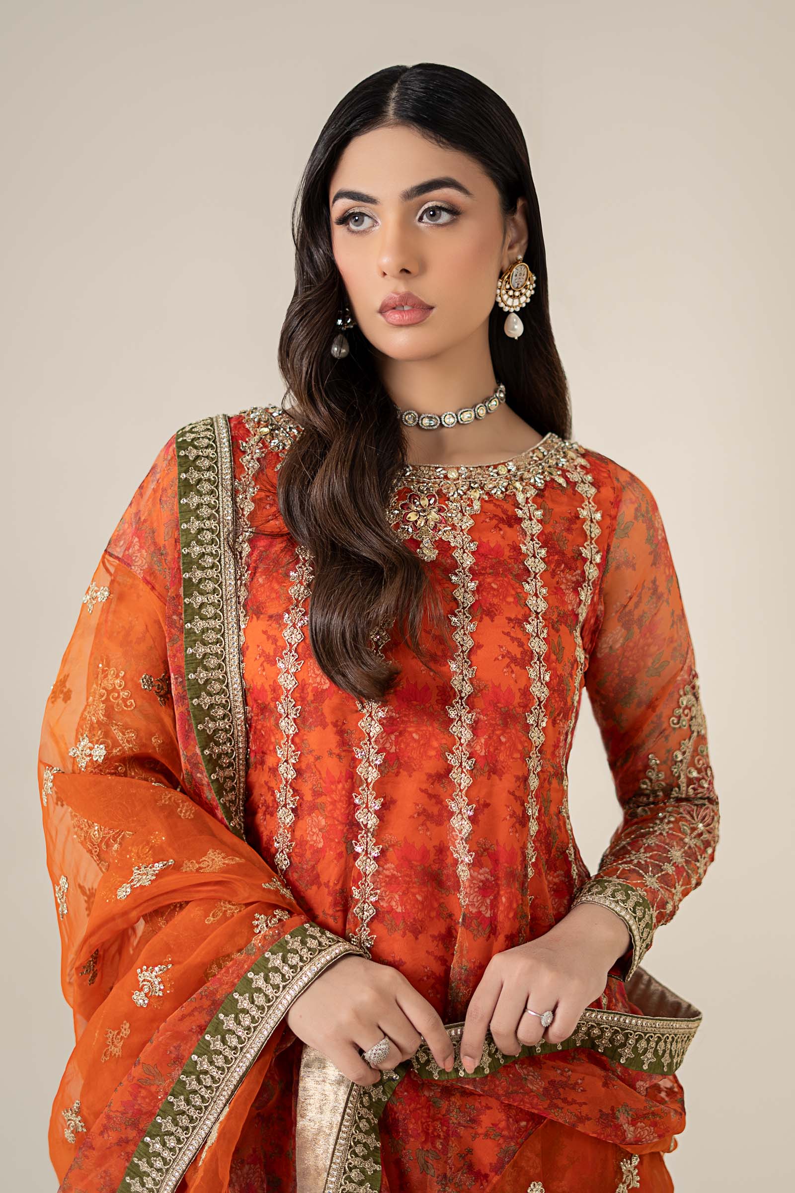 Maria B | Formal Wears | SF-EF25-03 M Carrot Pink Organza