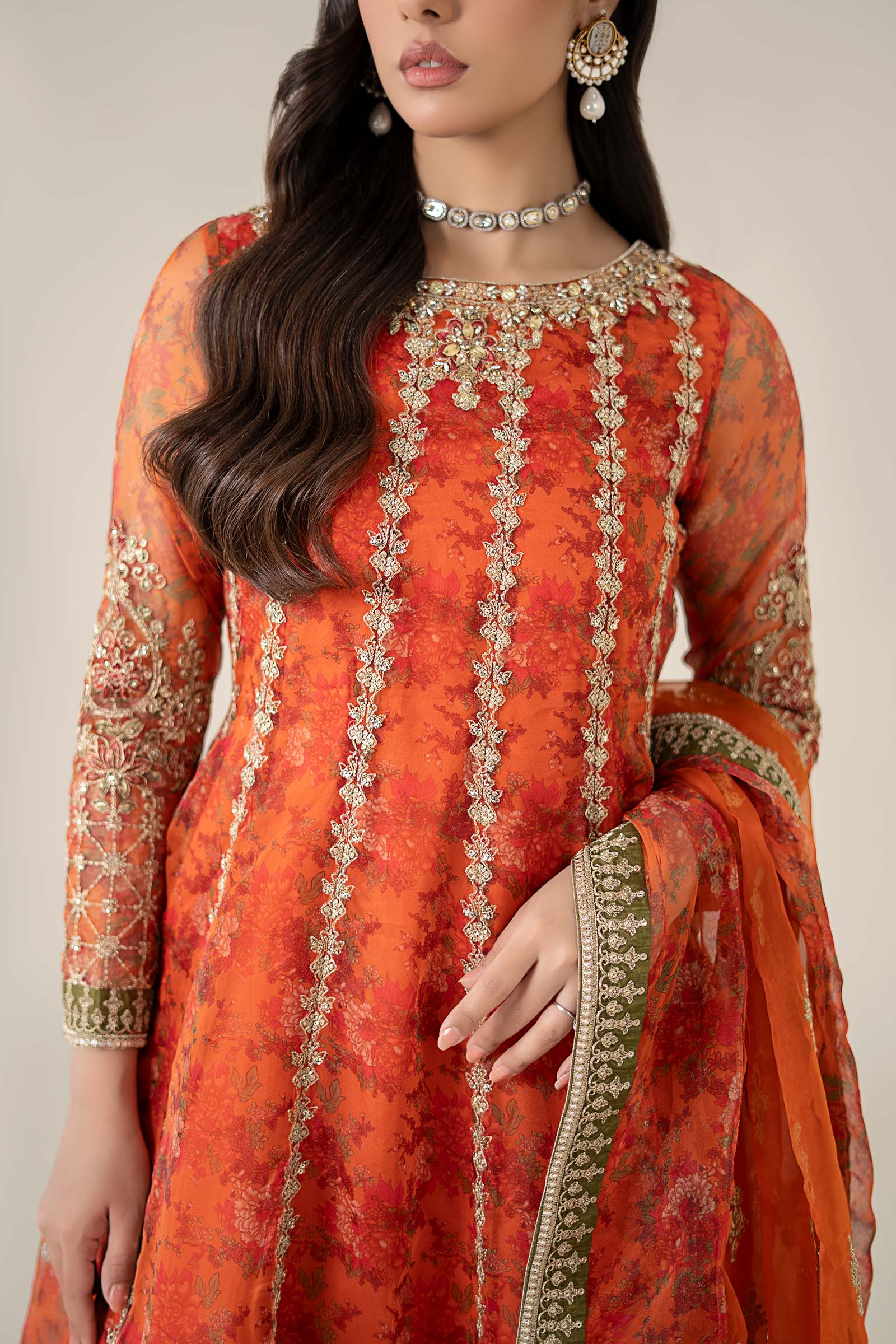 Maria B | Formal Wears | SF-EF25-03 L Carrot Pink Organza