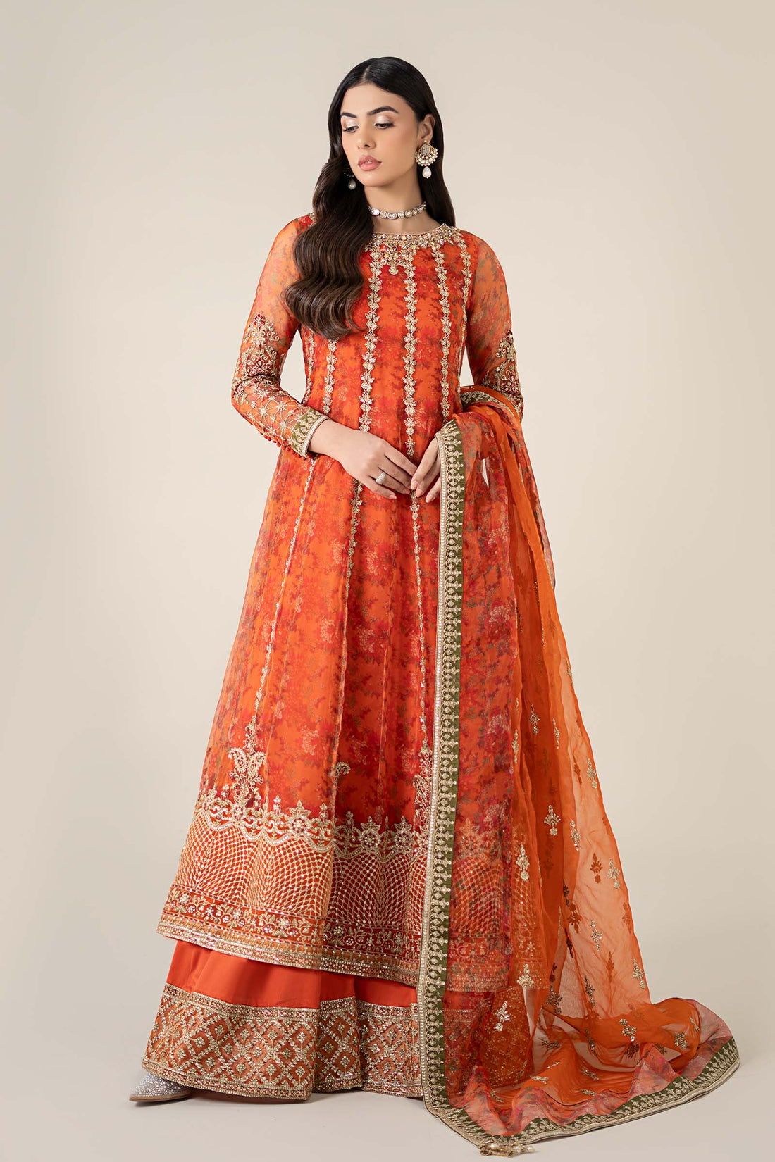 Maria B | Formal Wears | SF-EF25-03 XS Carrot Pink Organza