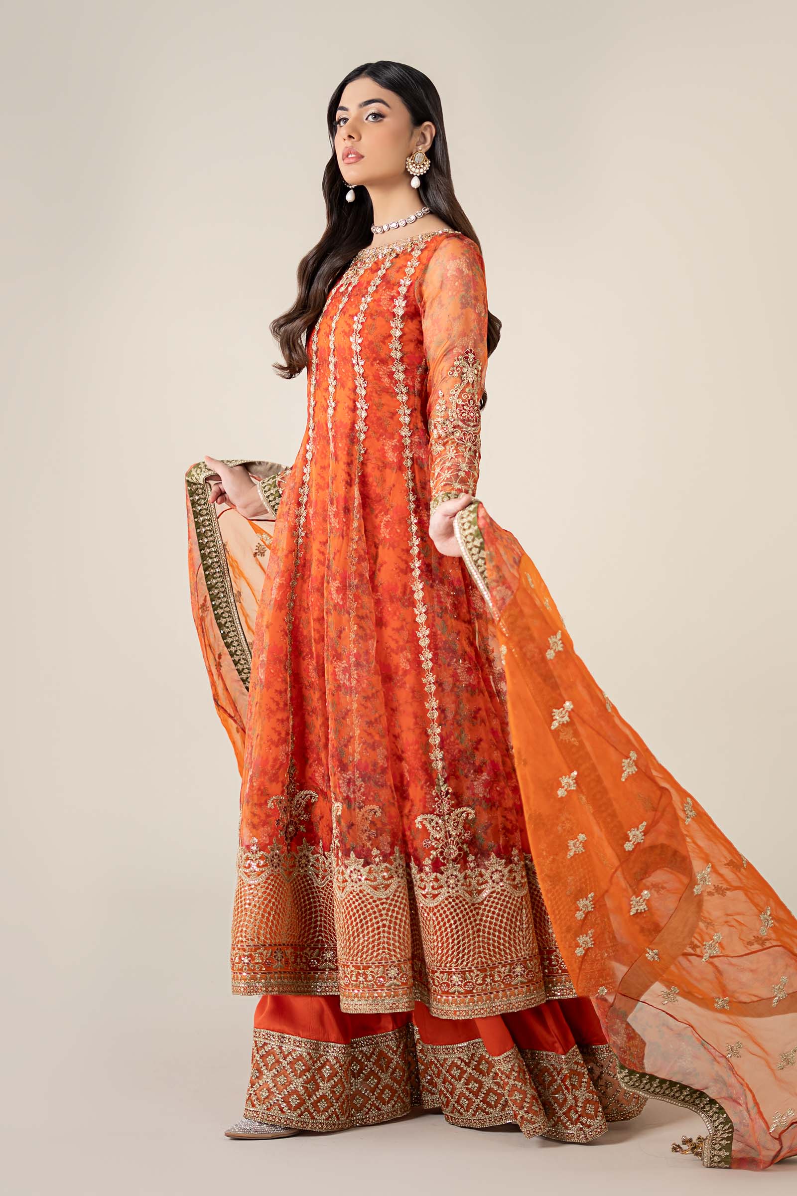 Maria B | Formal Wears | SF-EF25-03 XL Carrot Pink Organza
