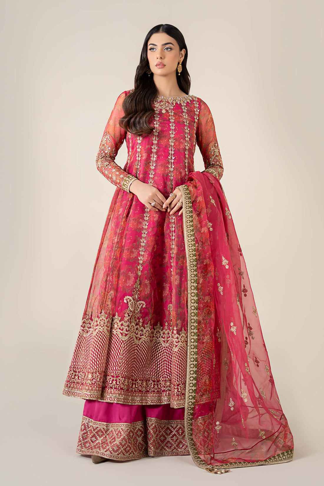 Maria B | Formal Wears | SF-EF25-03 XS Carrot Pink Organza