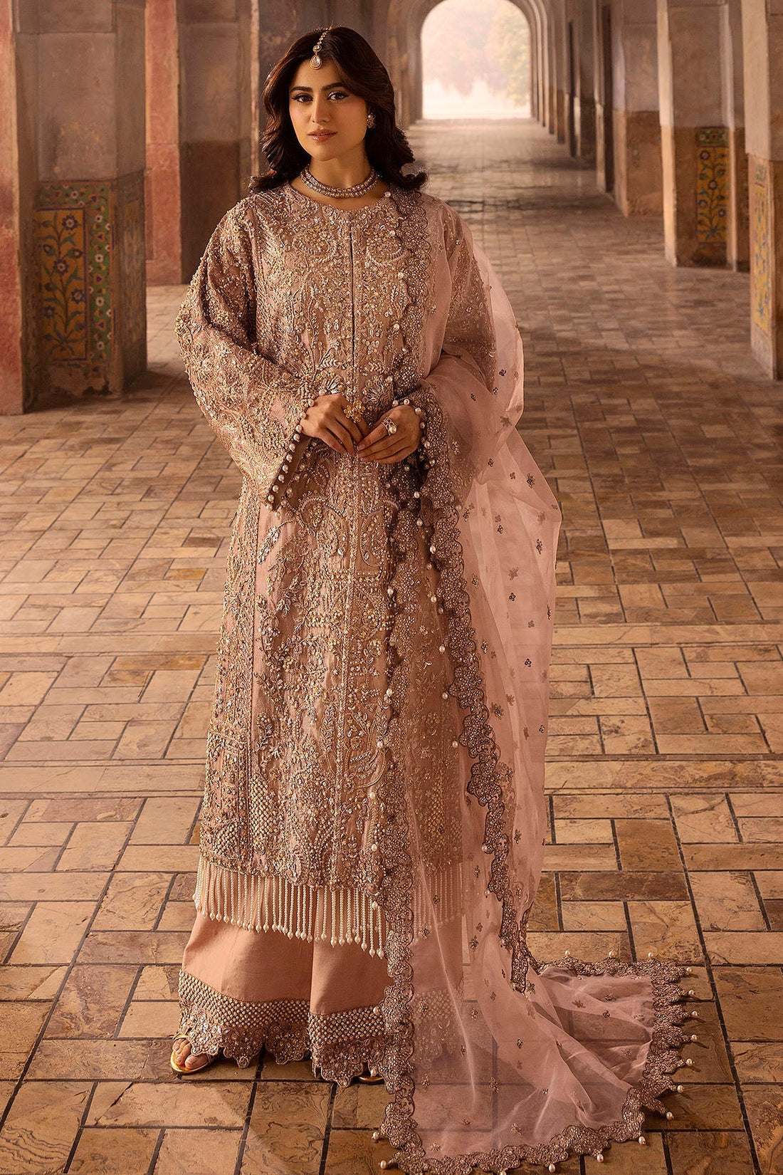 Motifz | Bridal Couture | 0012-MAYASA EMBROIDERED MESSORI STITCHED XS Peach Zari Net