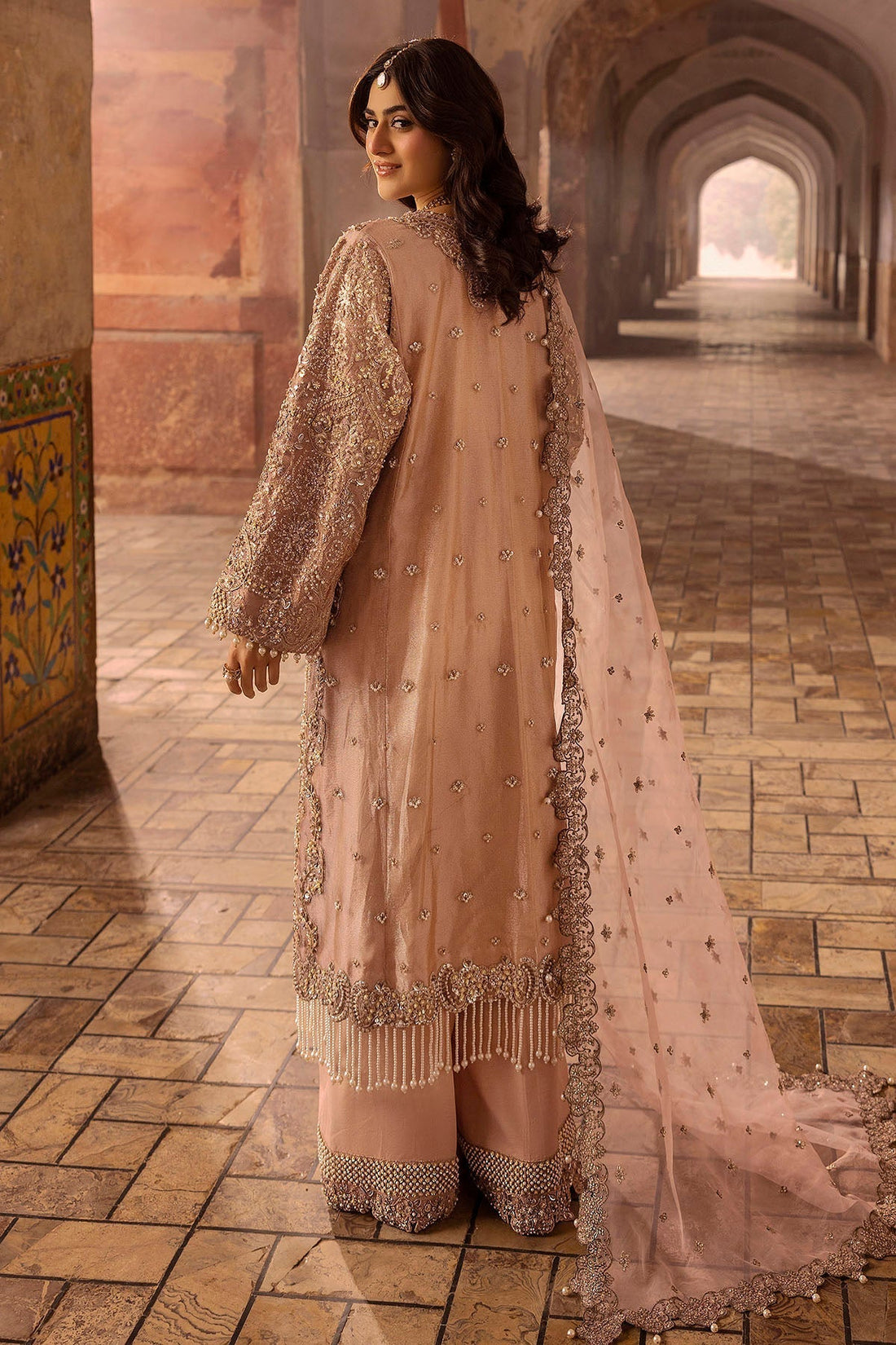 Motifz | Bridal Couture | 0012-MAYASA EMBROIDERED MESSORI STITCHED XS Peach Zari Net