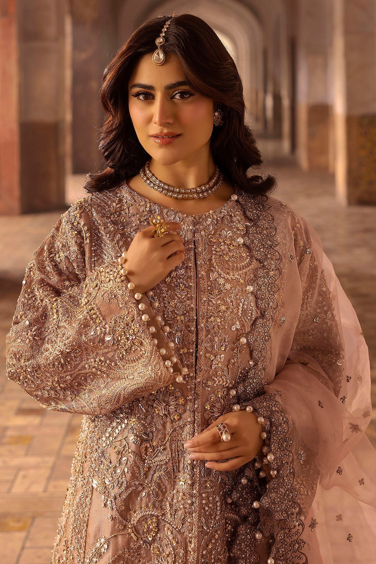 Motifz | Bridal Couture | 0012-MAYASA EMBROIDERED MESSORI STITCHED M Peach Zari Net