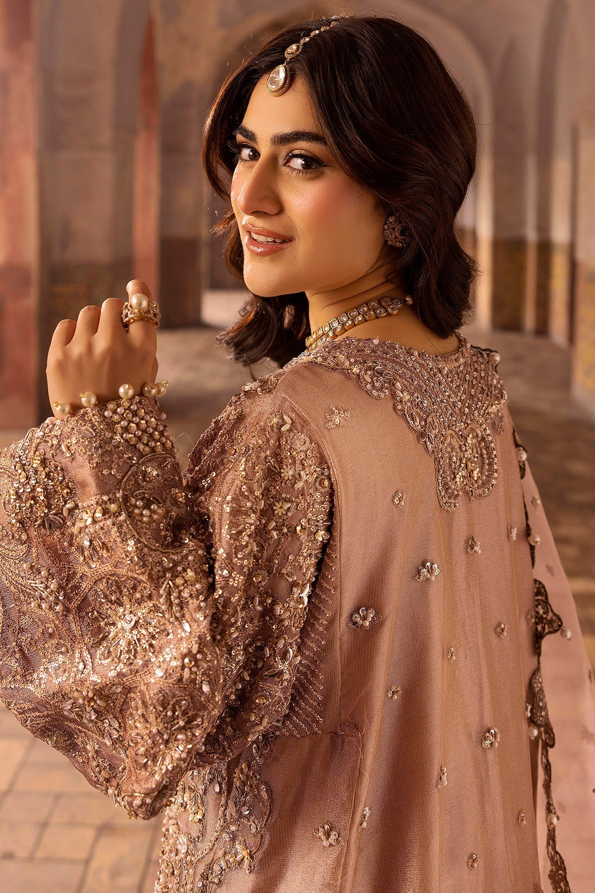 Motifz | Bridal Couture | 0012-MAYASA EMBROIDERED MESSORI STITCHED XL Peach Zari Net