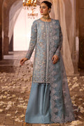 Motifz | Bridal Couture | 0014-FIROZEH EMBROIDERED ORGANZA STITCHED Custom Size Ice Blue Silk