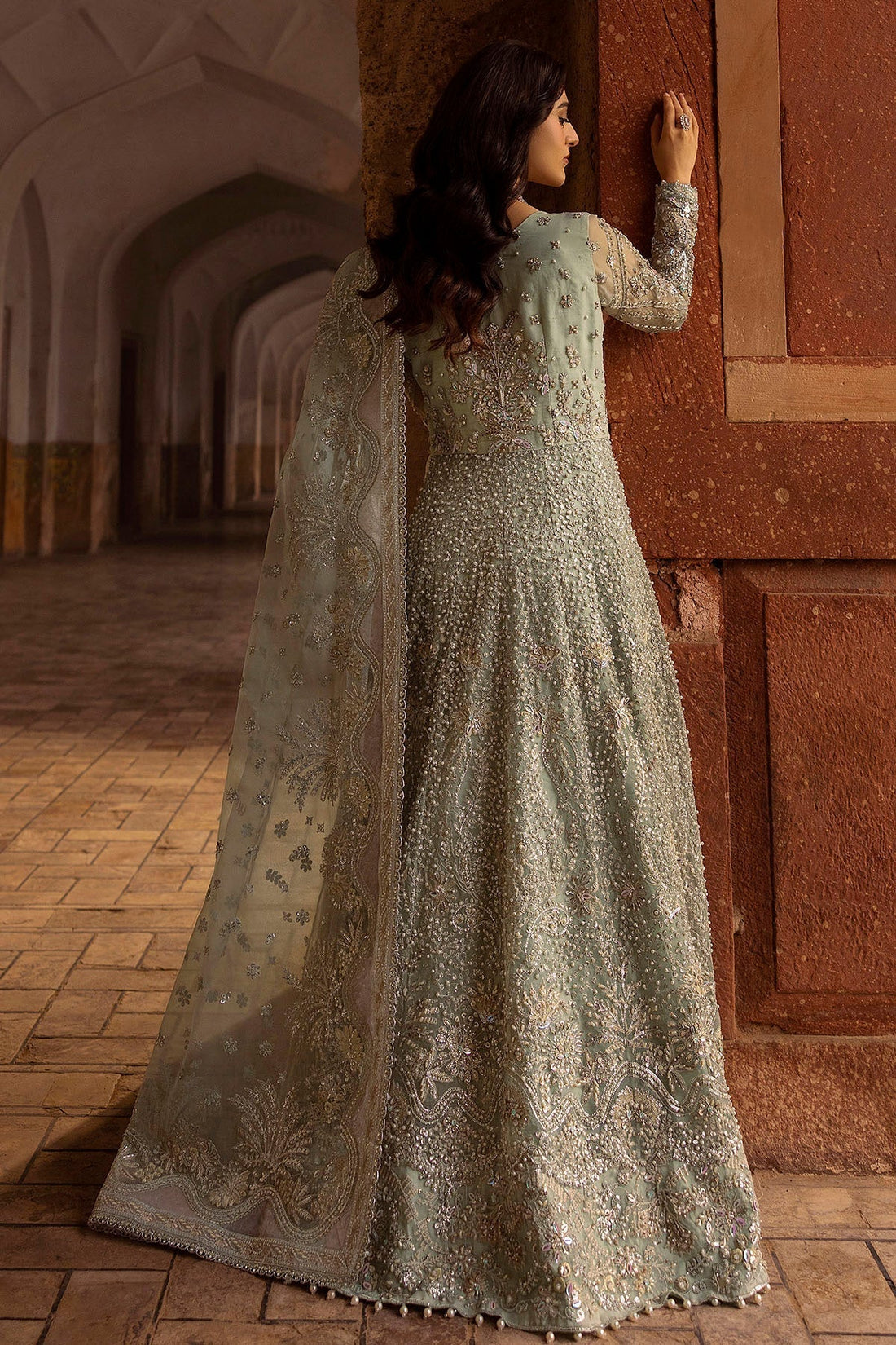 Motifz | Bridal Couture | 0015-MEHTAB EMBROIDERED ORGANZA STITCHED XS Ice Blue Organza