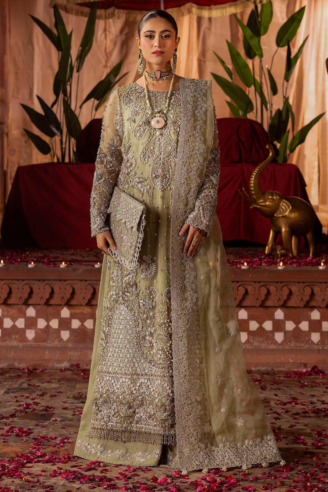 Motifz | Bridal Couture | 0016-MEERAZ EMBROIDERED ORGANZA STITCHED XS Olive Green Organza