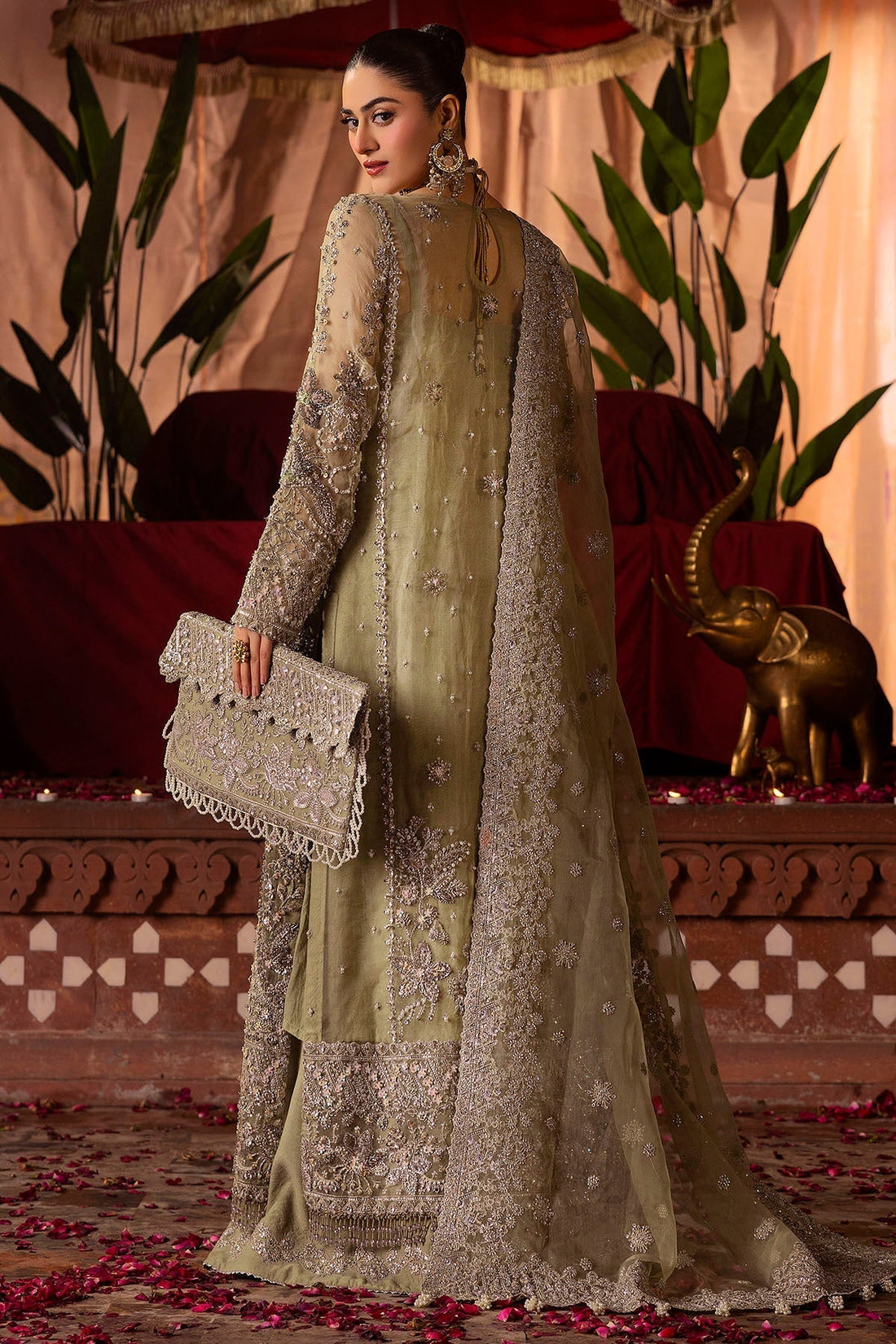 Motifz | Bridal Couture | 0016-MEERAZ EMBROIDERED ORGANZA STITCHED XS Olive Green Organza