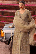 Motifz | Bridal Couture | 0017-PARINAZ EMBROIDERED ORGANZA STITCHED L Olive Haze Organza