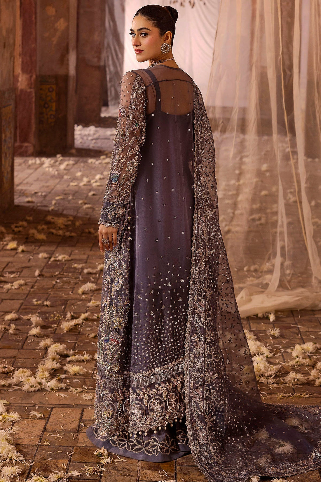 Motifz | Bridal Couture | 0018-ZURIAH EMBROIDERED ORGANZA STITCHED XS Gray Organza