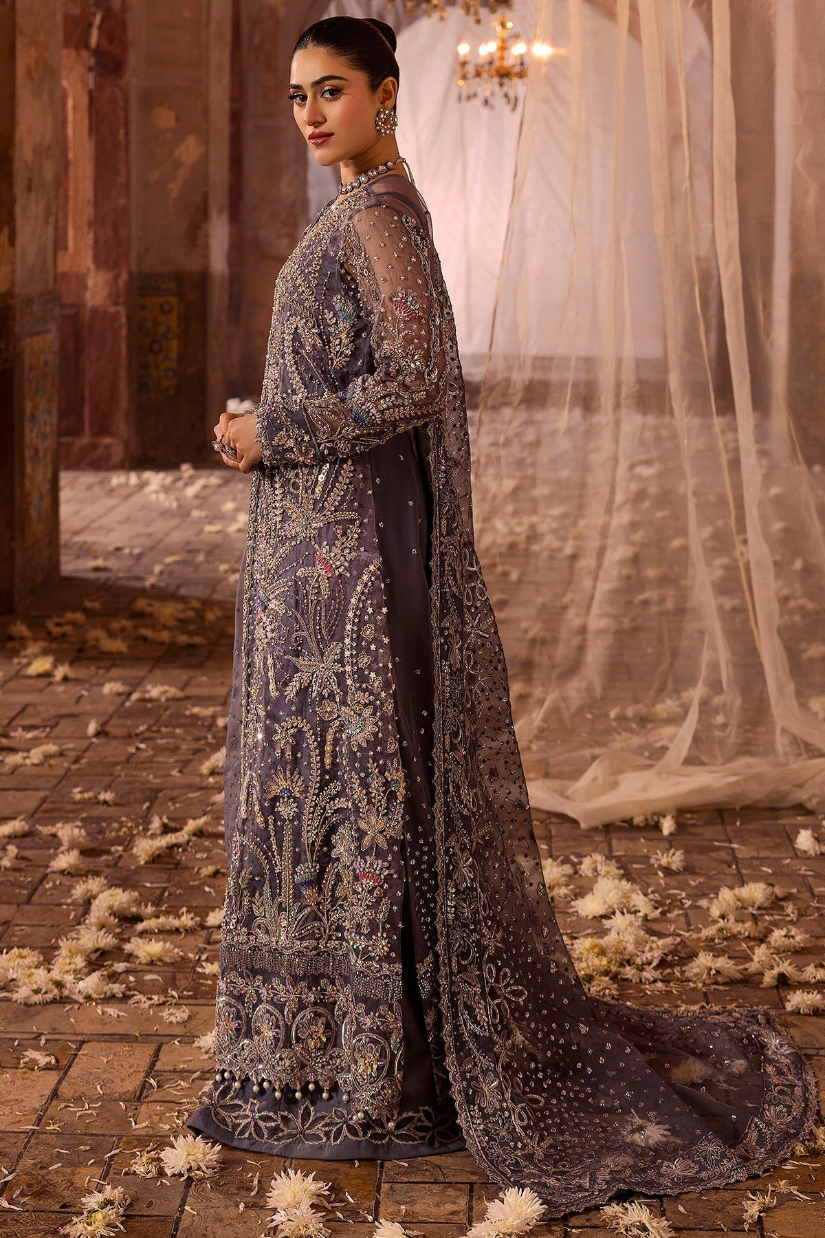 Motifz | Bridal Couture | 0018-ZURIAH EMBROIDERED ORGANZA STITCHED XL Gray Organza