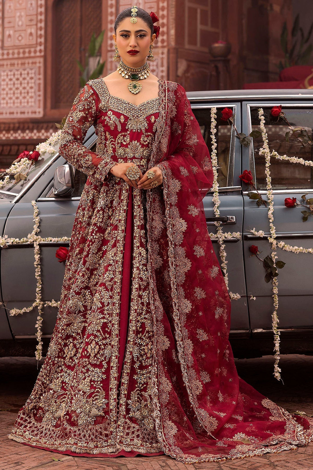 Motifz | Bridal Couture | 0019-SHANARA EMBROIDERED ORGANZA STITCHED XS Red Organza