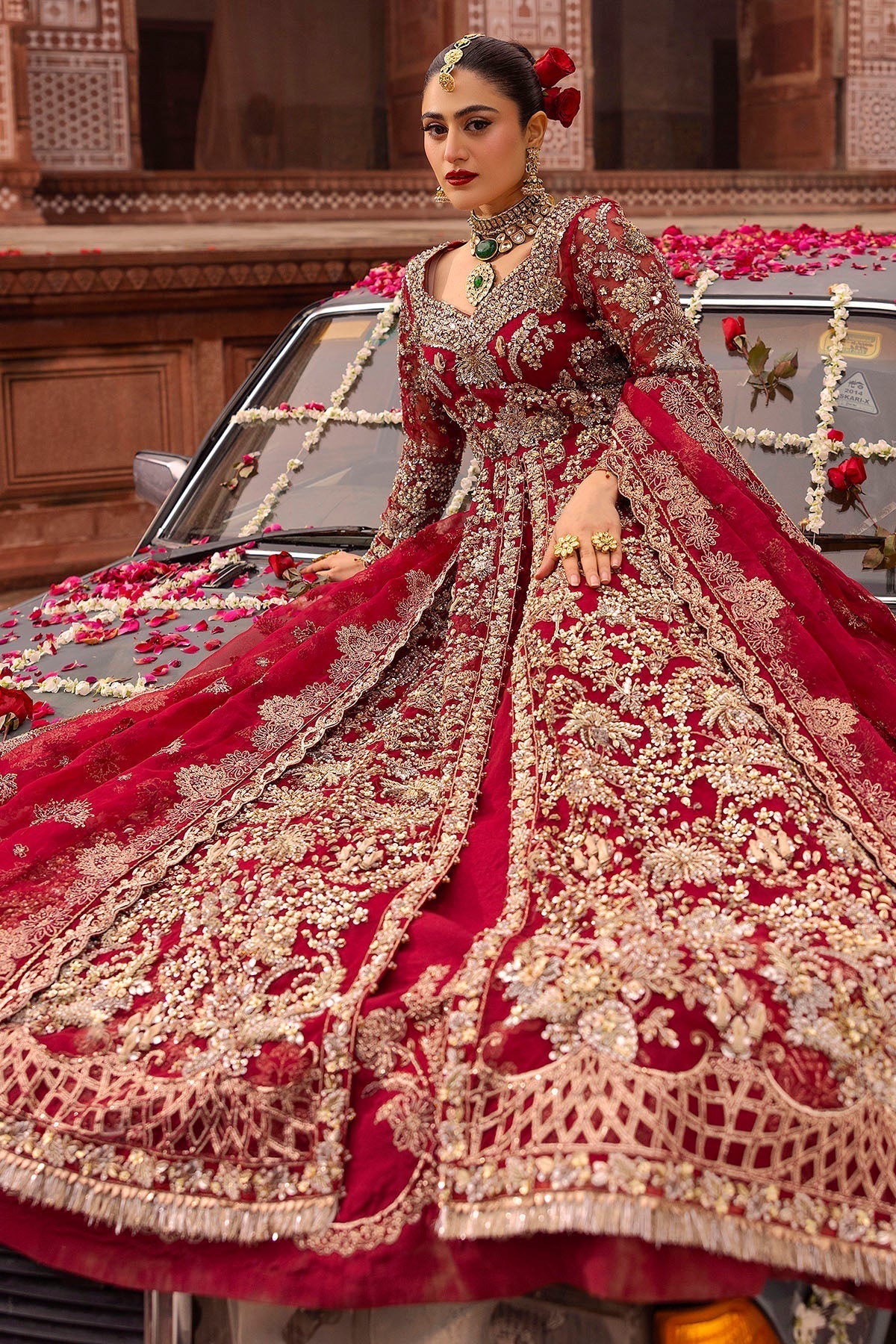 Motifz | Bridal Couture | 0019-SHANARA EMBROIDERED ORGANZA STITCHED M Red Organza