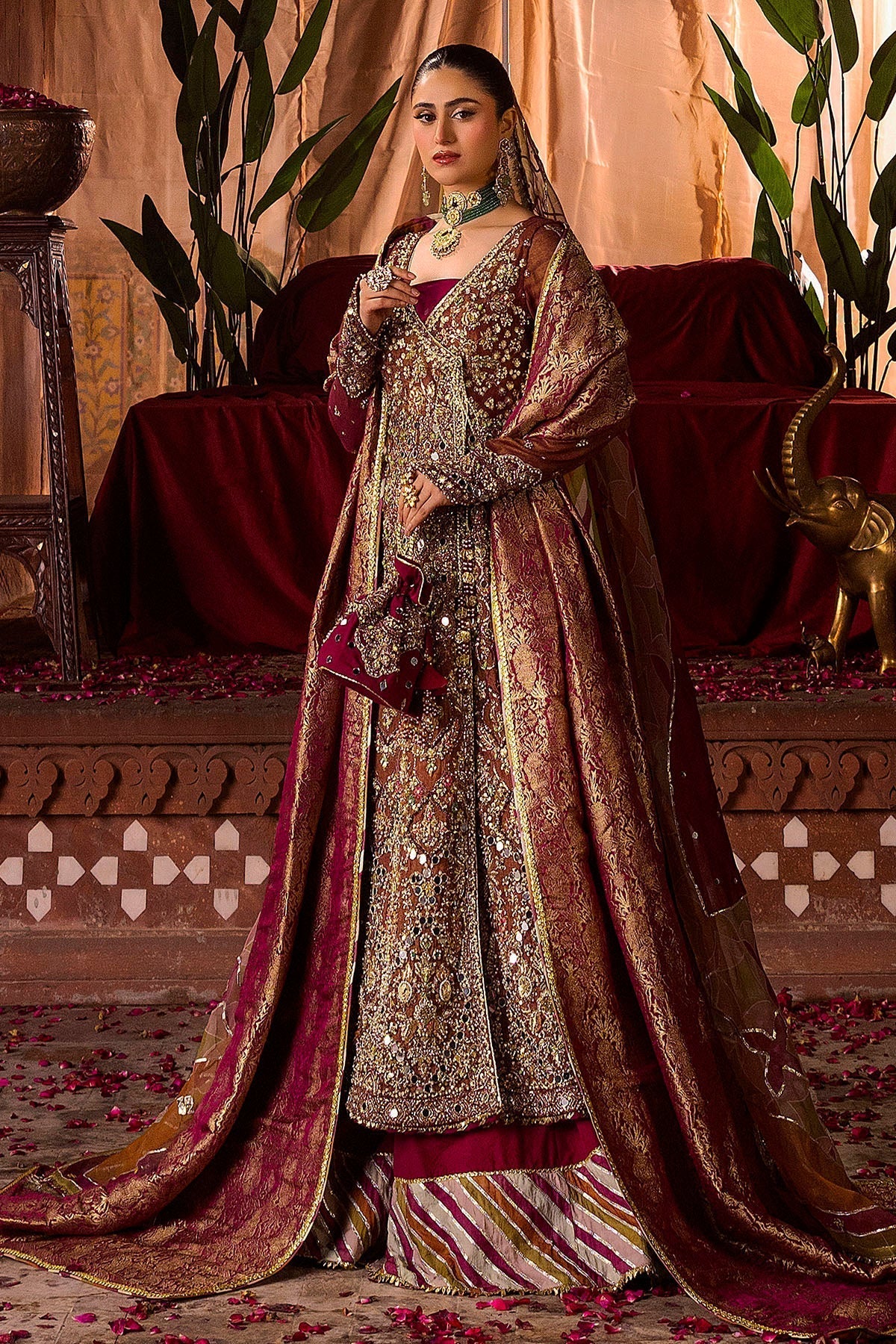 Motifz | Bridal Couture | 0020-NAURATAN EMBROIDERED MESSORI STITCHED XL Fuchsia Zari Net