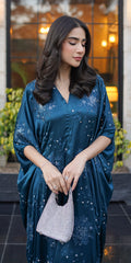 Erum Khan | Velvet Wisper | Dusky Horizon L Teal Blue Silk