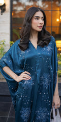 Erum Khan | Velvet Wisper | Dusky Horizon M Teal Blue Silk