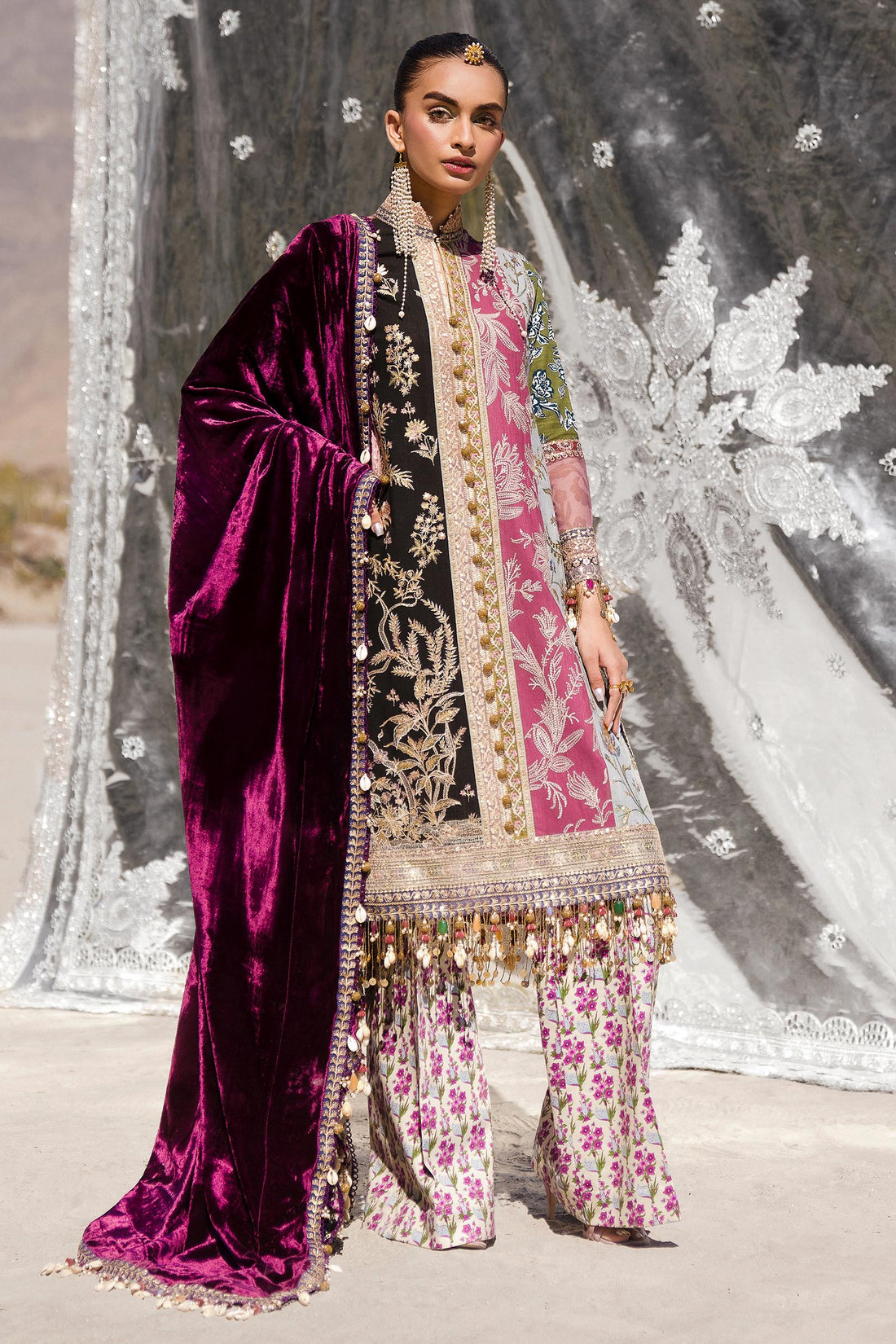 Sana Safinaz | Winter Shawl 24 | Velvet S241-006A-3CP - Pakistani Designer Dress - by Sana Safinaz | Type: Ladies Clothes - 100% Original at Saira Sultan
