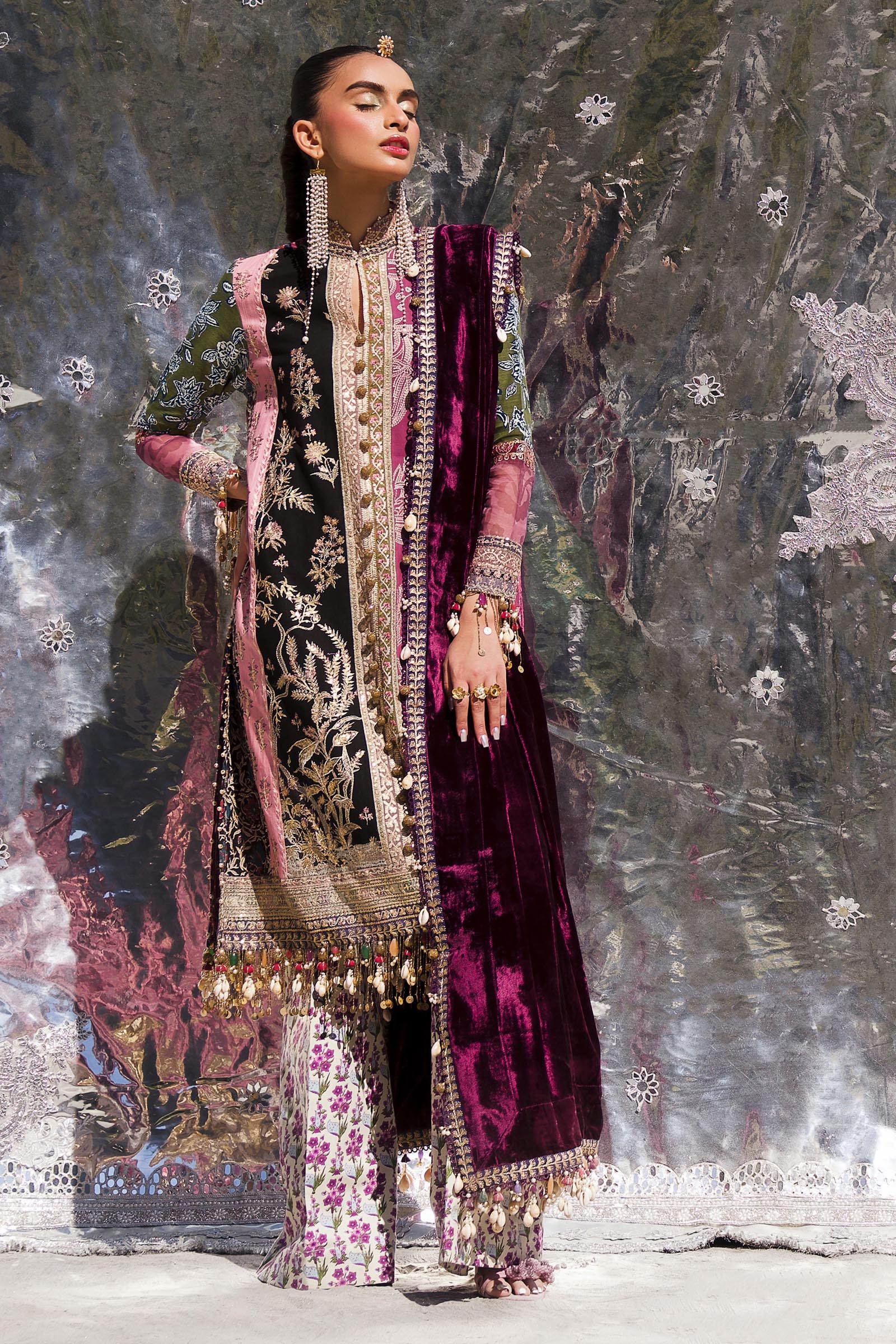 Sana Safinaz | Winter Shawl 24 | Velvet S241-006A-3CP - Pakistani Designer Dress - by Sana Safinaz | Type: Ladies Clothes - 100% Original at Saira Sultan