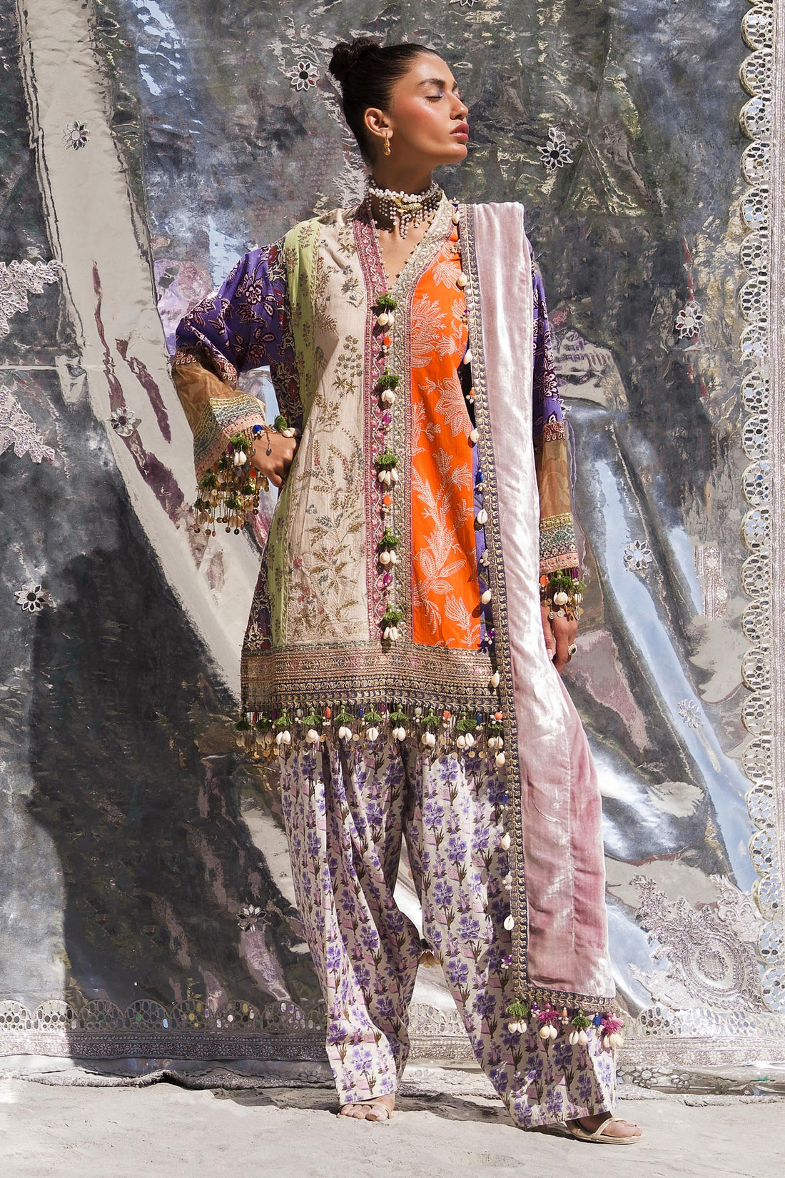 Sana Safinaz | Winter Shawl 24 | Velvet S241-006B-3CP - Pakistani Designer Dress - by Sana Safinaz | Type: Ladies Clothes - 100% Original at Saira Sultan