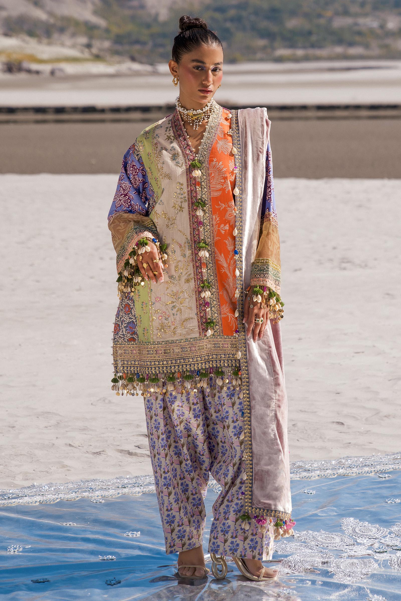 Sana Safinaz | Winter Shawl 24 | Velvet S241-006B-3CP - Pakistani Designer Dress - by Sana Safinaz | Type: Ladies Clothes - 100% Original at Saira Sultan