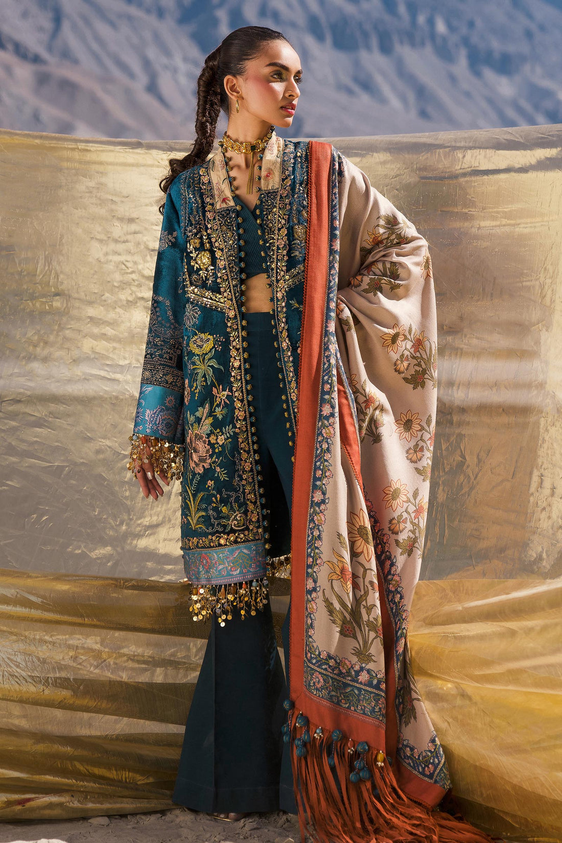 Sana Safinaz | Winter Shawl 24 | Velvet V241-003-3CP - Pakistani Designer Dress - by Sana Safinaz | Type: Ladies Clothes - 100% Original at Saira Sultan