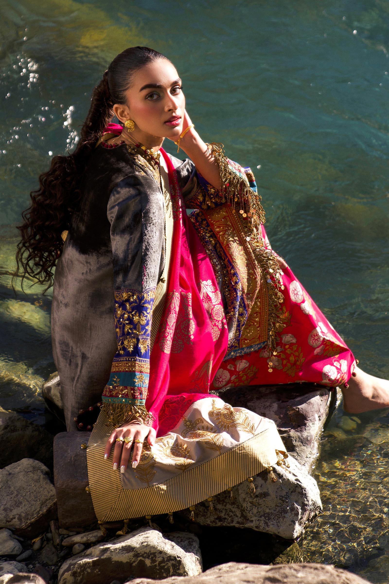 Sana Safinaz | Winter Shawl 24 | Velvet V241-004-3CP - Pakistani Designer Dress - by Sana Safinaz | Type: Ladies Clothes - 100% Original at Saira Sultan