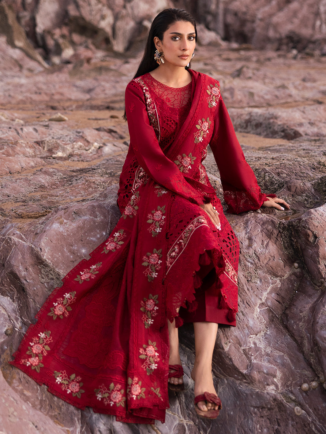 Mahnur | Sirena Luxury Lawn 25 | Scarlett Custom Size Red Lawn