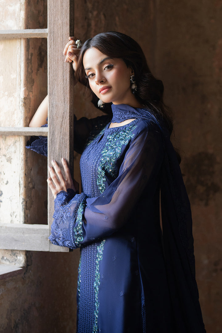 Azure | Ensembles Embroidered Formals | Serene Sapphire XL Navy Blue Chiffon