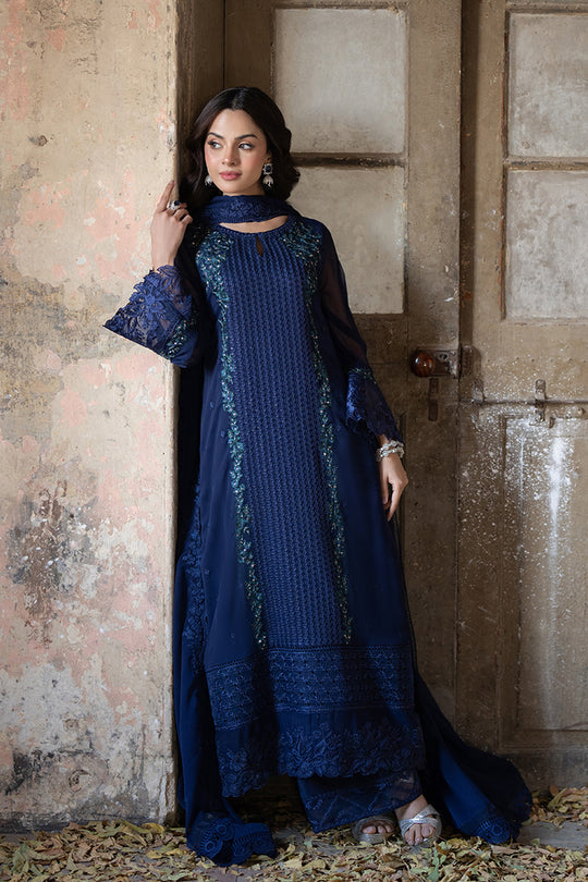 Azure | Ensembles Embroidered Formals | Serene Sapphire L Navy Blue Chiffon