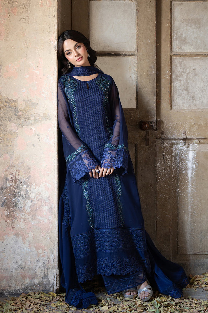 Azure | Ensembles Embroidered Formals | Serene Sapphire M Navy Blue Chiffon