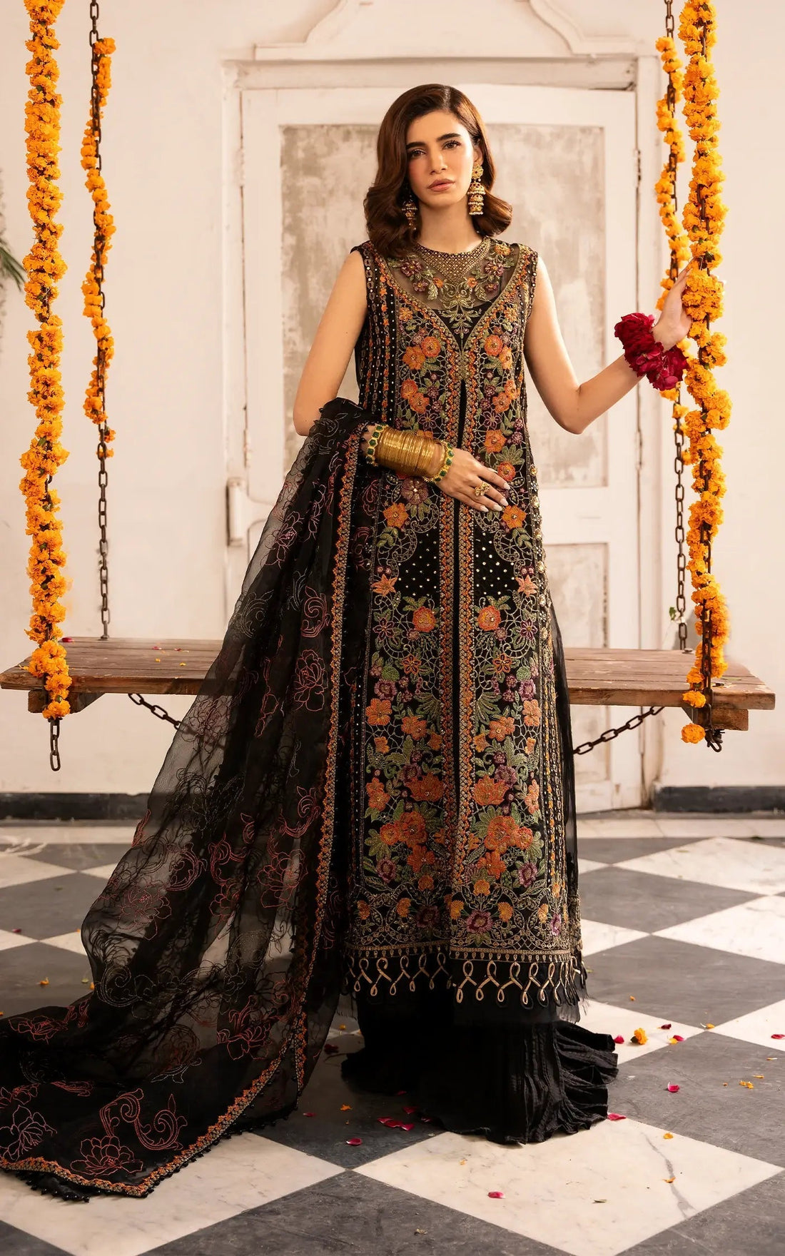 Asifa and Nabeel | Sunehri Eid 25 | Sitara-(SEF25-03) XS Black Organza